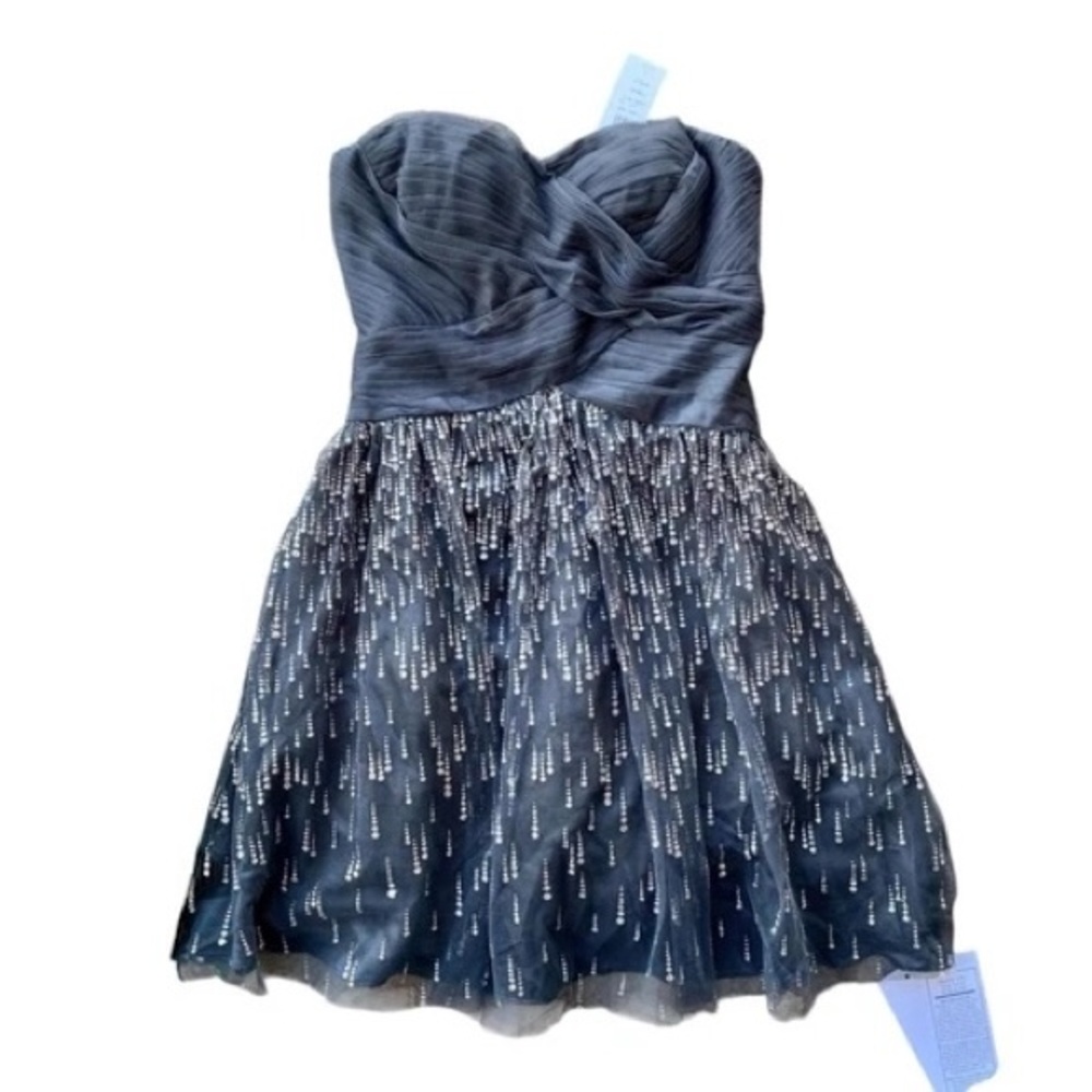 Cache Metallic Glitter Strapless Formal Dress Prom Silver Gray Size 4